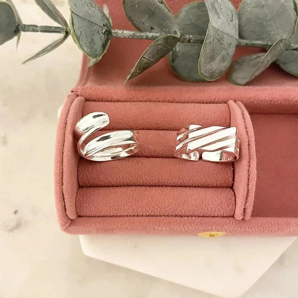 925 Sterling Silver Minimalist Ring Stackable Ring Band Geometric Ring - Picture 2 of 5